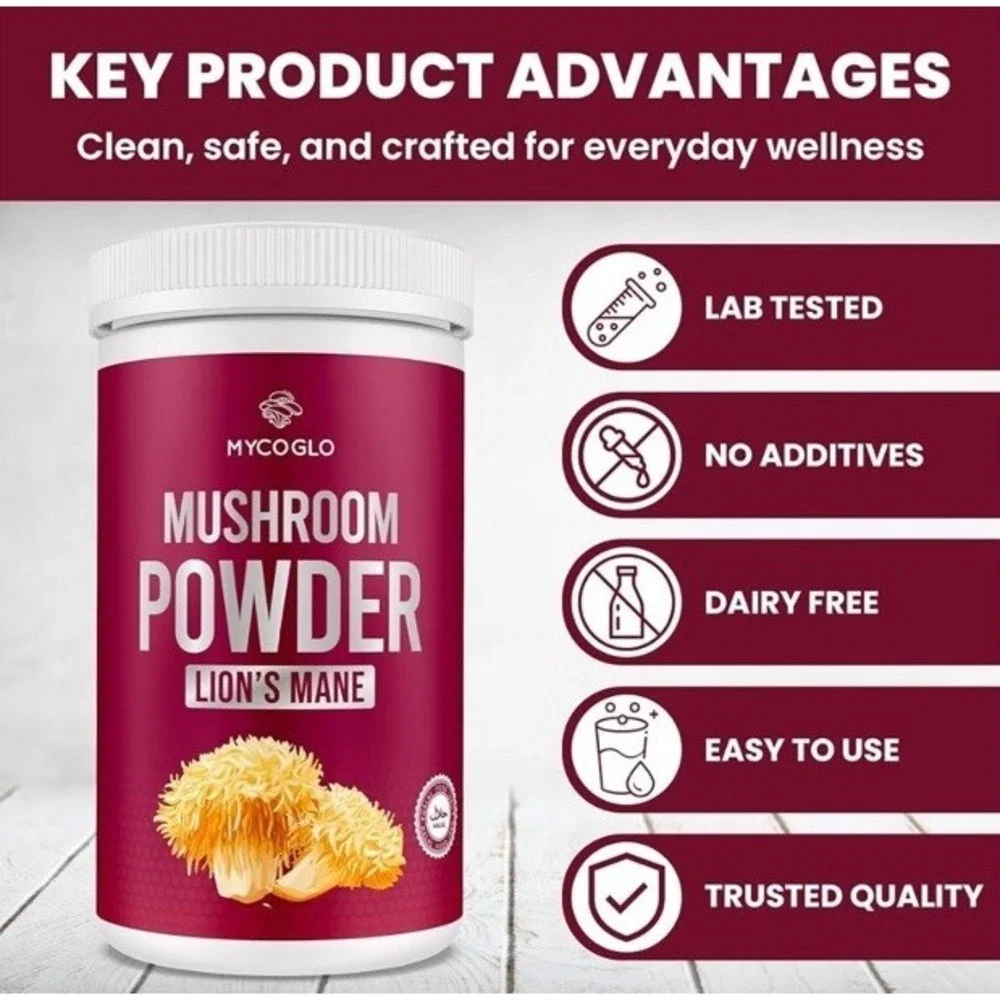 MYCOGLO Lion's Mane Mushroom Powder 151 Servings Sealed Exp 10/2027